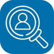 Icon mit blauem Hintergrund und weißer Lupe als Symbol für Talente entdecken