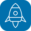 Icon mit blauem Hintergrund und weißer Rakete als Symbol für Perspektiven eröffnen